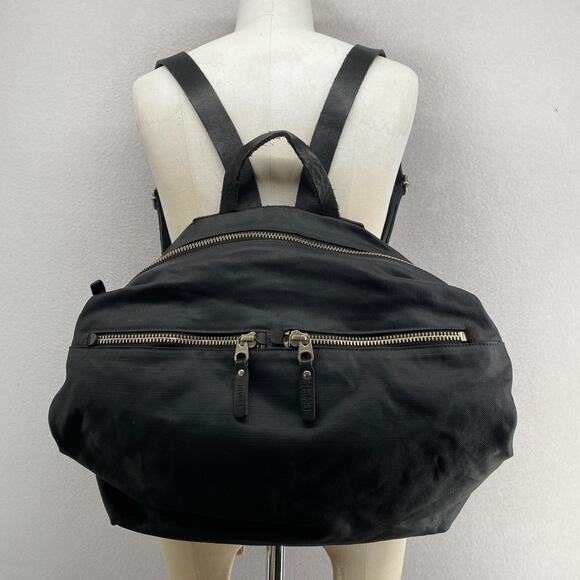 m0851 Handbags - M0851 Backpack Coated Canvas Leather Straps Utility Bag Zip Multi Pocket Black